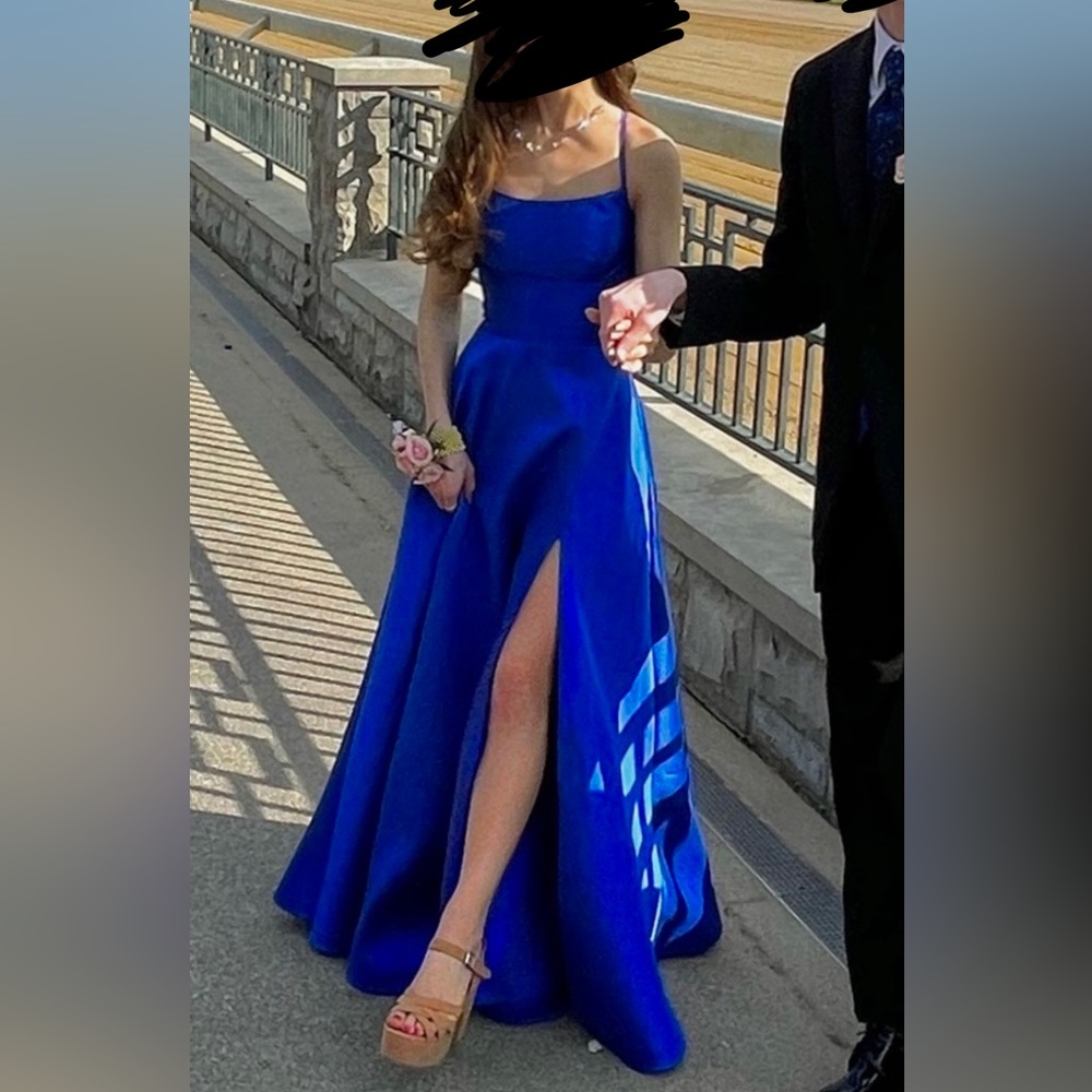 B. Darlin Royal Blue Formal Dress, Floor Length with Back Lace-up Detail, Size 0